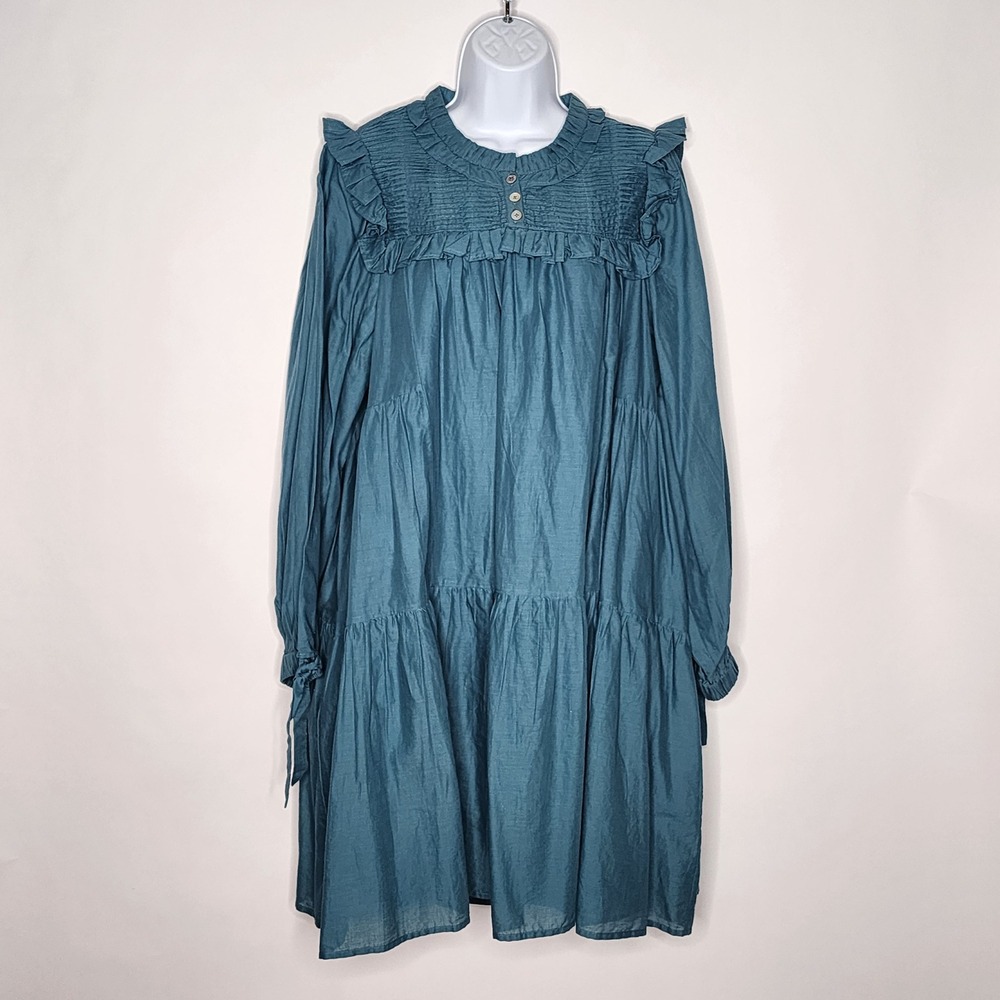 SEA NEW YORK EUC Adrienne Cotton Puff Sleeve Tunic Dress In Spruce Sz. L
